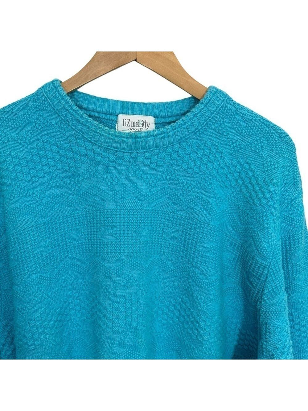 Vtg 80s 90s Liz Moody Textured Knit Sweater Womens M/L Teal Blue Jewel Tone EUC